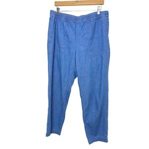 J Crew Denim Jogger wide leg Pants Elastic Size L Blue Casual resort vacation